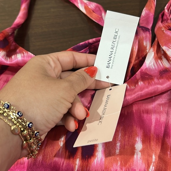 NWT Banana Republic Petite Women's Pink Red Tie Dye Silk Sleeveless Mini - Picture 4 of 4